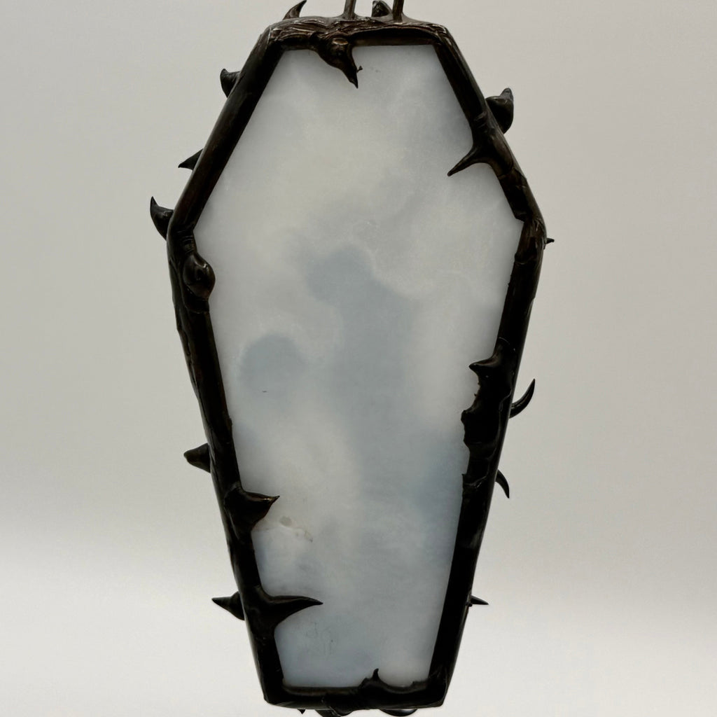 Buds through iridescent textures coffin